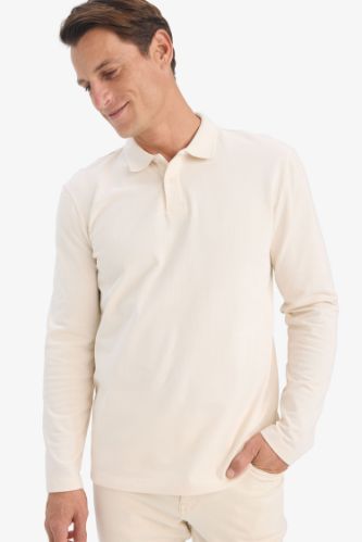 %100 Pamuk New Regular Fit Basic Düz Uzun Kollu Dokulu Pike Polo Tişört